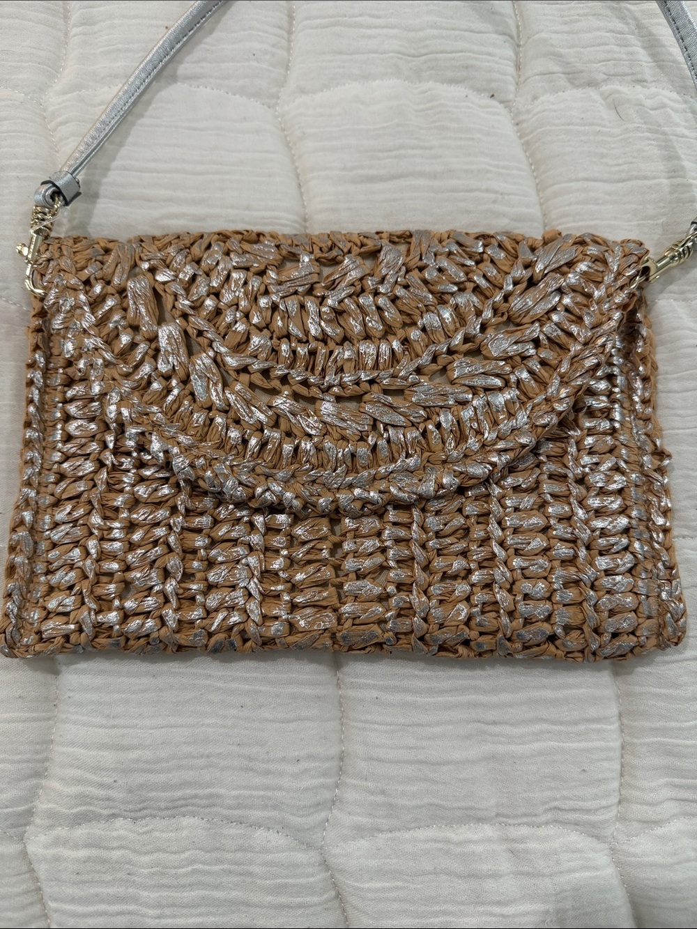 Banana Republic Brown / Silver Raffia Crossbody with Silver Strap BNWOT